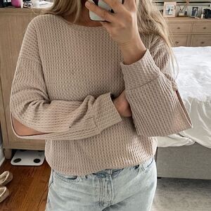 LNA Light Beige Thermal Long Sleeve Sweater Top with Elbow Slits